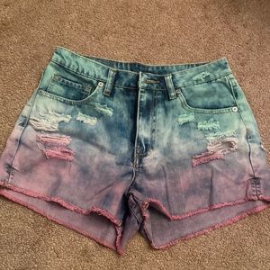 Gypsy Warrior distressed multicolored denim shorts